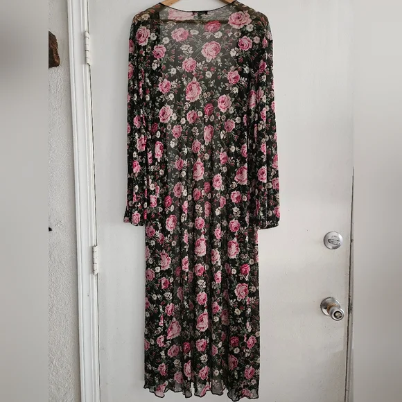 Wearever Women's Long Black Floral Bathing Suit Cover Up Size XL - Picture 6 of 7